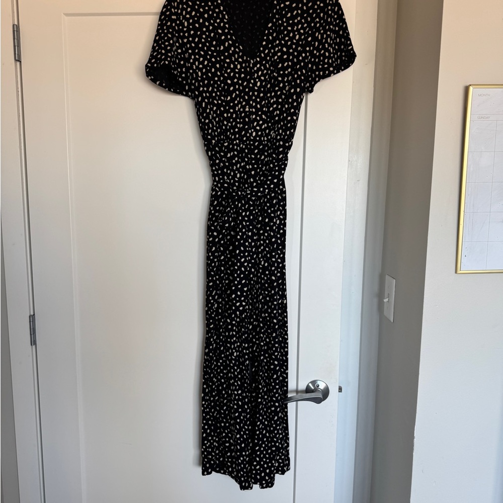Rails Black and White Tie Waist Jumpsuit with Short Sleeves